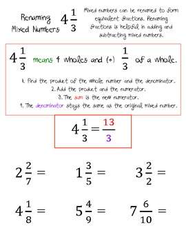 Improper Fractions And Renaming Mixed Numbers Worksheets By Taylor Parker