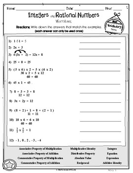 Integers Rational Numbers Basic Properties And More Vocabulary 
