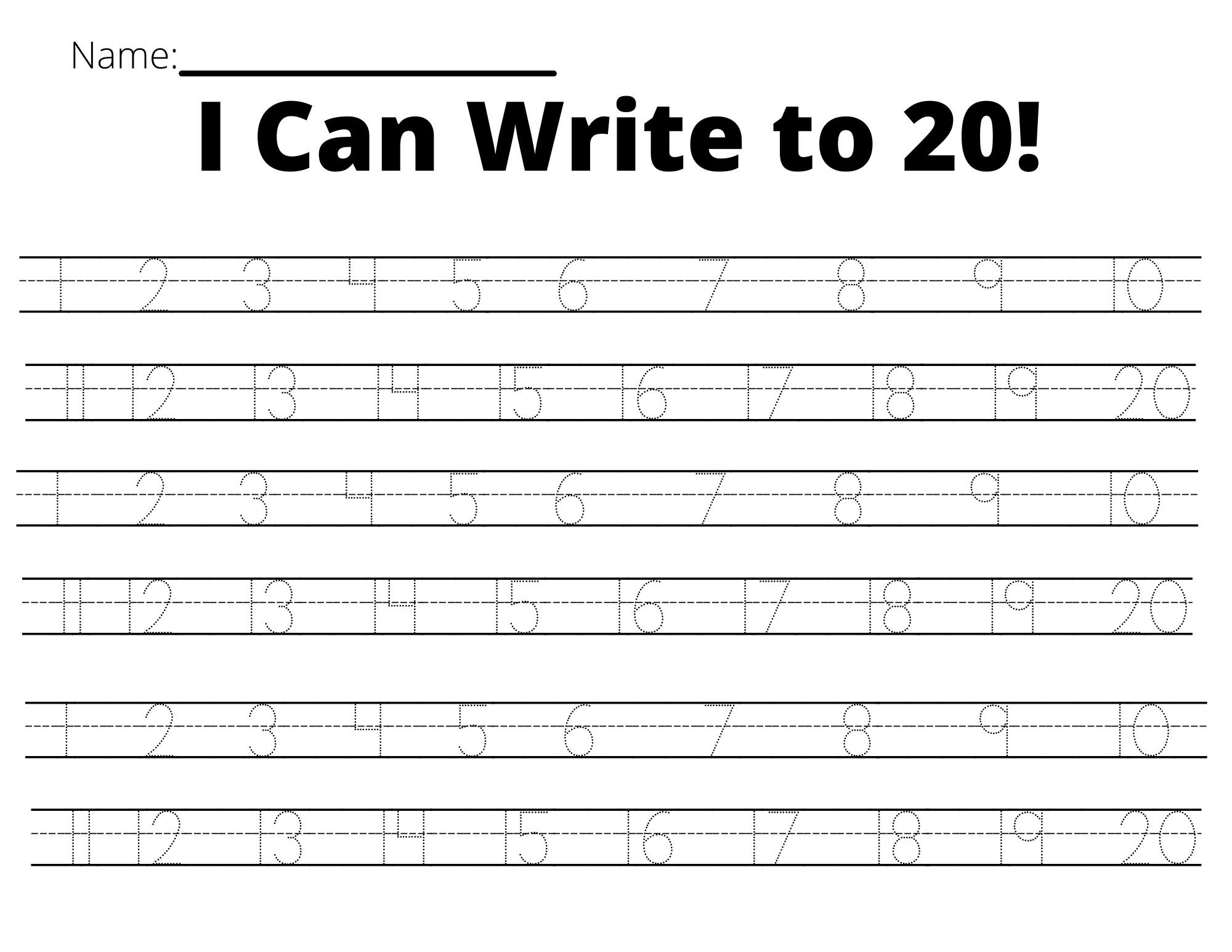 Kindergarten Math Number Writing Practice To 20 Trace Number To 20 