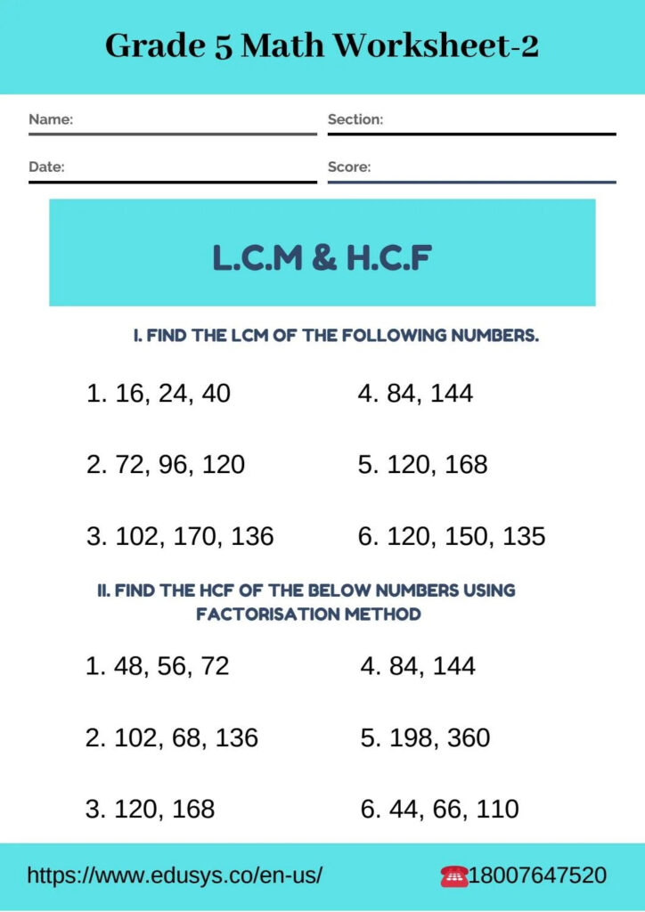Lcm And Hcf Worksheet For Grade 6 Grade 4 Least Common Multiple Lcm 