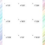 Long Division Of Decimal Numbers By Whole Numbers Math Worksheets