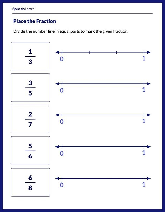 Mark The Fractions On The Number Line Printable Math Worksheet