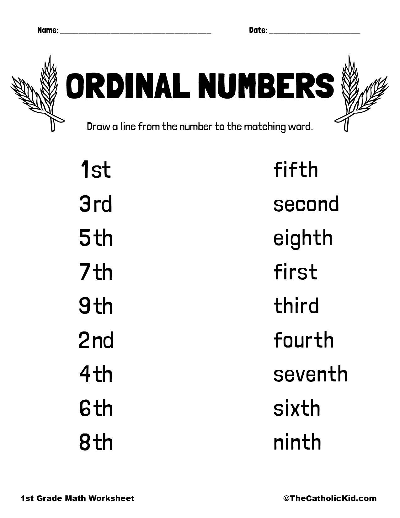 Math Ordinal Numbers Worksheets