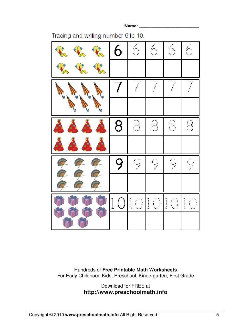 Math Worksheets For Kindergarten And Preschool Numbers 1 To 10