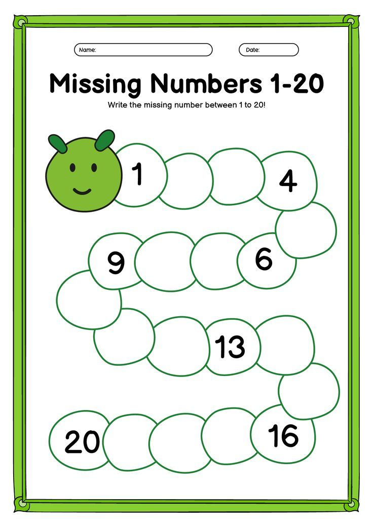 Math Worksheets Missing Numbers 1 20 Preschool Math Worksheets Kids