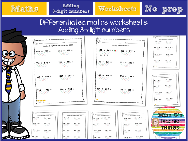 Maths Adding 2 3 digit Numbers 9 Differentiated Worksheets Year 3 