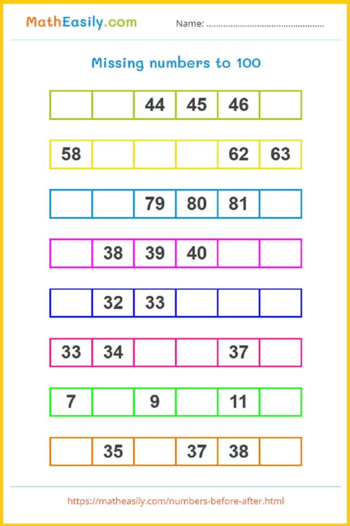 Missing Number Games For Kindergarten Worksheets