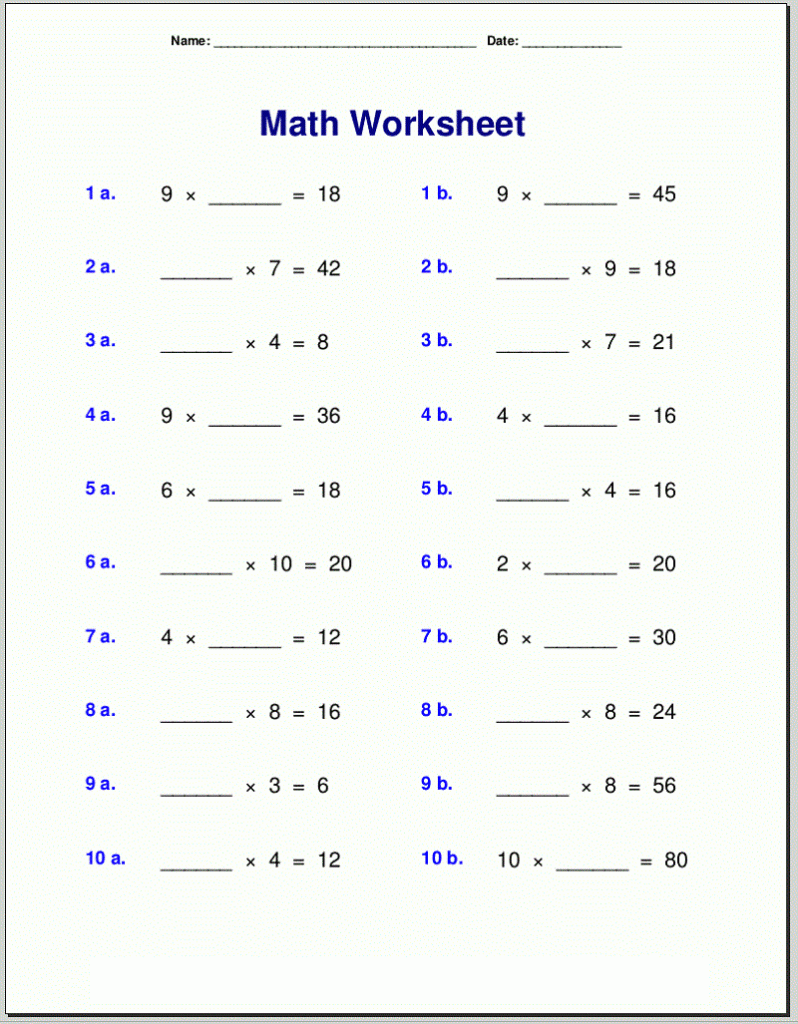 Missing Number Multiplication Worksheet Image Via Learning Printable