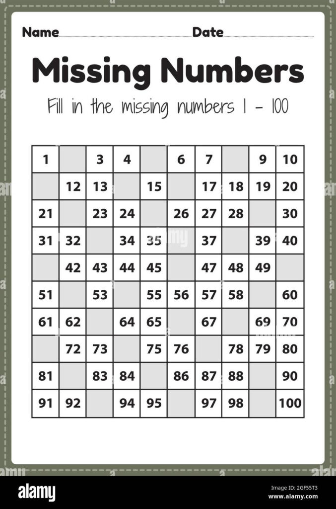 Missing Numbers 1 To 100 Worksheets
