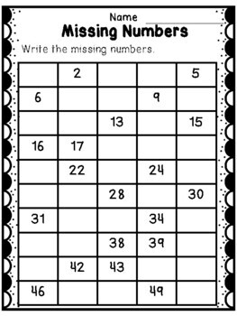 Missing Numbers Worksheet Fill In The Missing Numbers 1 50 By