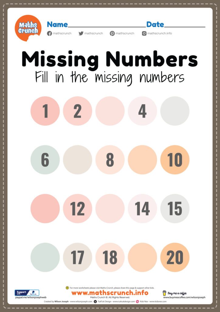 Missing Numbers Worksheet Free Printable Pdf For Kids Free Fact 