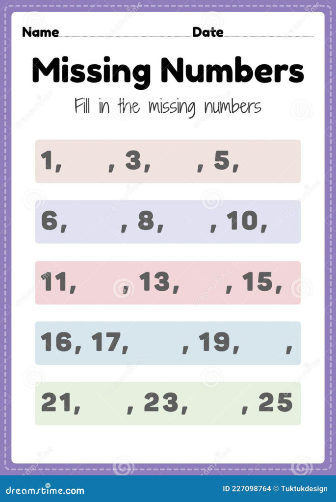 Missing Numbers Worksheet Math Printable Sheet For Preschool And 