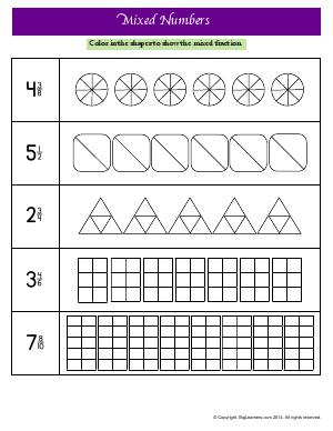 Mixed Numbers Third Grade Math Worksheets Biglearners