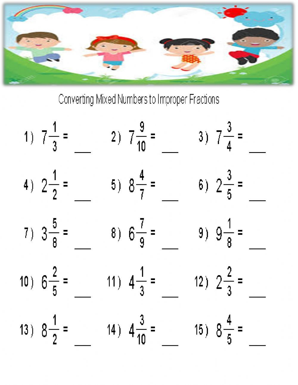 Mixed Numbers To Improper Fractions Worksheets