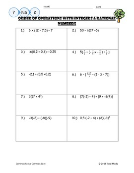 Mixed Operations Rational Numbers Worksheets