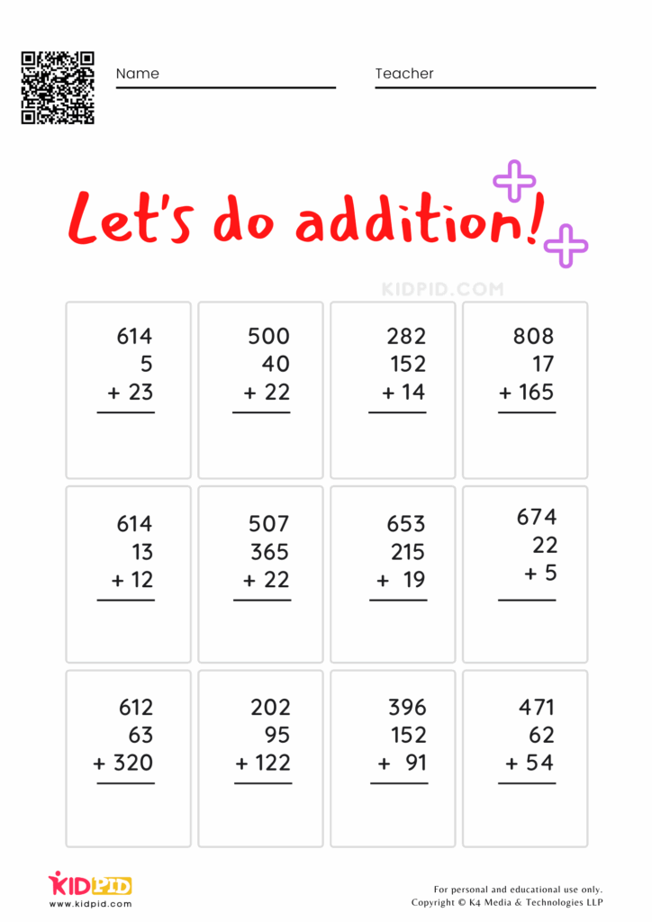 Multi digit Addition Math Foundational Worksheets Kidpid