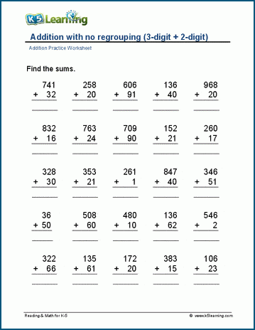 Multi digit Addition Worksheets K5 Learning