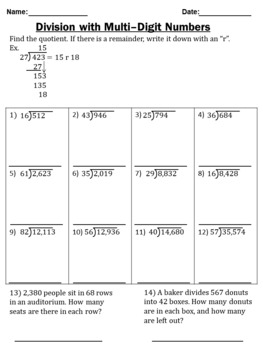 Multi Digit Division Worksheets By Eli Burger Teachers Pay Teachers