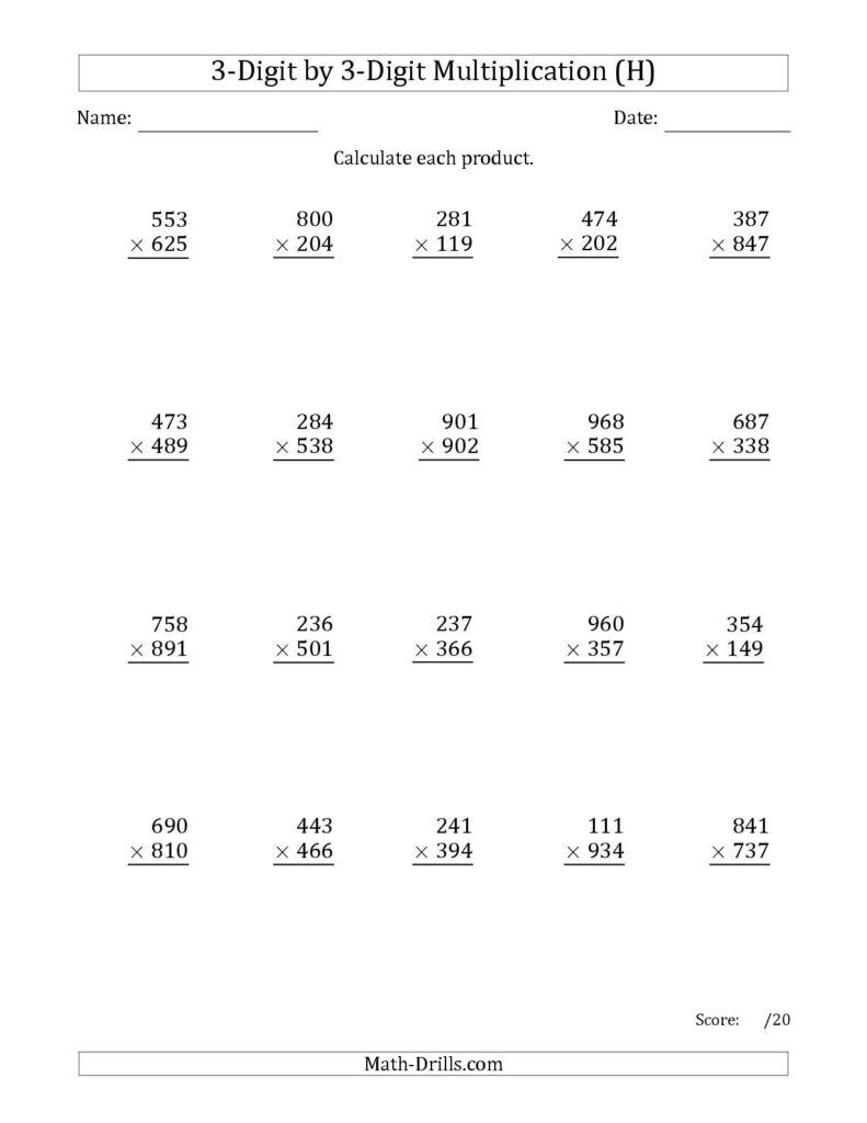 Multi Digit Multiplication Practice Sheets