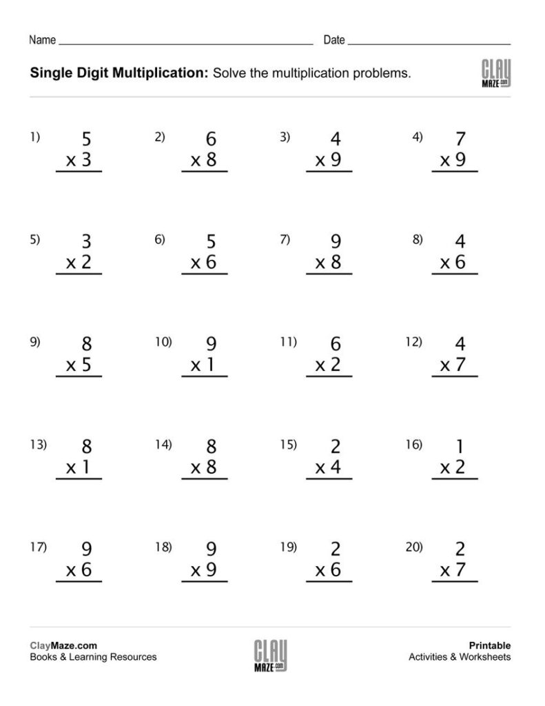 Multiplication 2 Digits By 1 Digit Worksheet