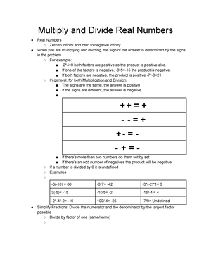 Multiply And Divide Real Numbers If One Of The Factors Is 