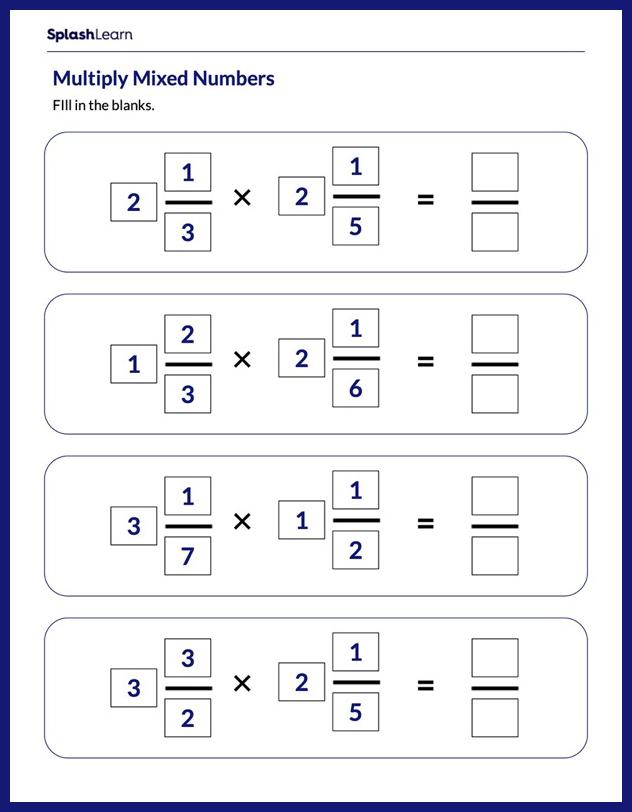 Multiply Mixed Numbers Worksheets Free Printable SplashLearn