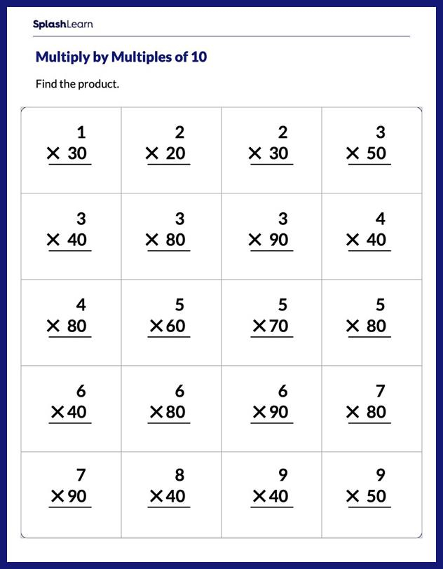 Multiply One Digit Numbers By Multiples Of 10 Math Worksheets 