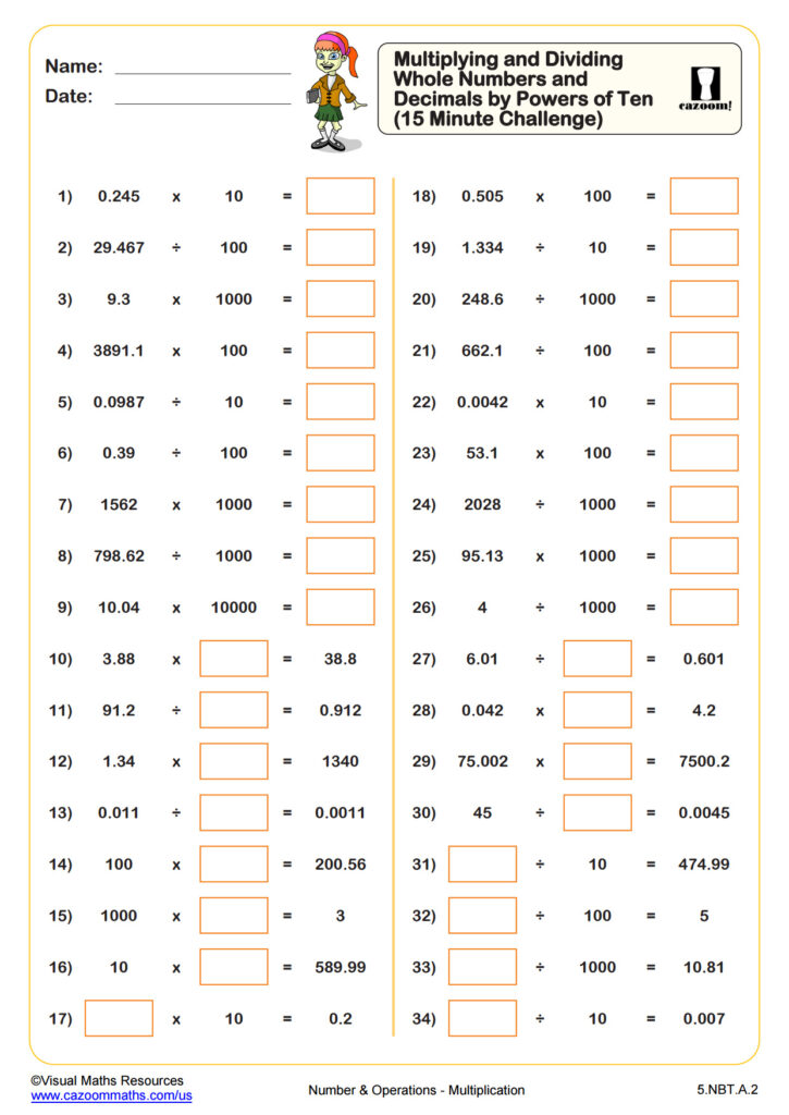 Multiplying And Dividing Whole Numbers And Decimals By Powers Of 