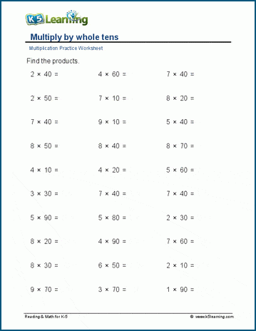 Multiplying By Multiples Of 10 Worksheets K5 Learning