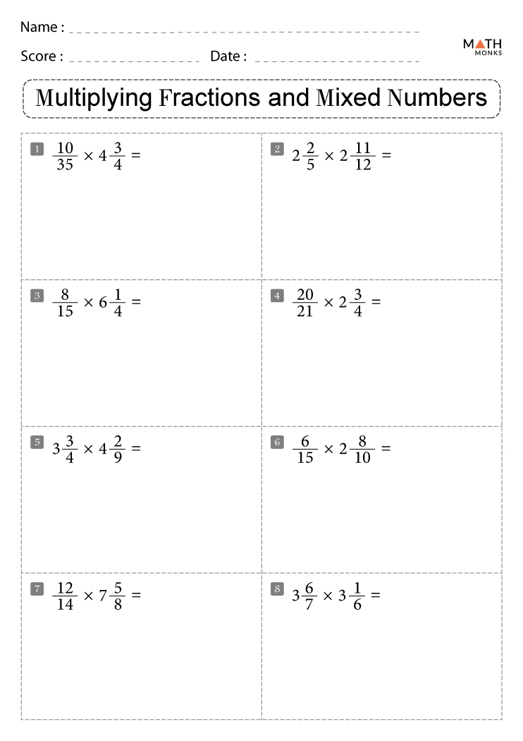 Multiplying Fractions With Whole Numbers Worksheets