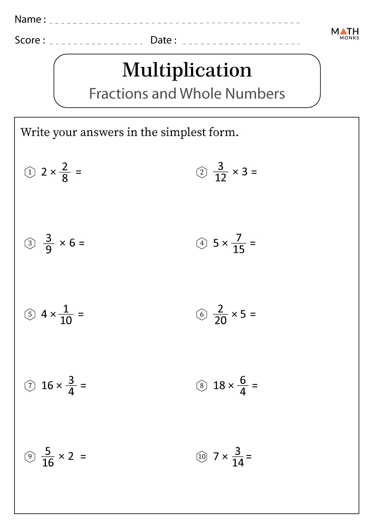 Multiplying Fractions With Whole Numbers Worksheets Multiplying Fractions With Whole Numbers Worksheets
