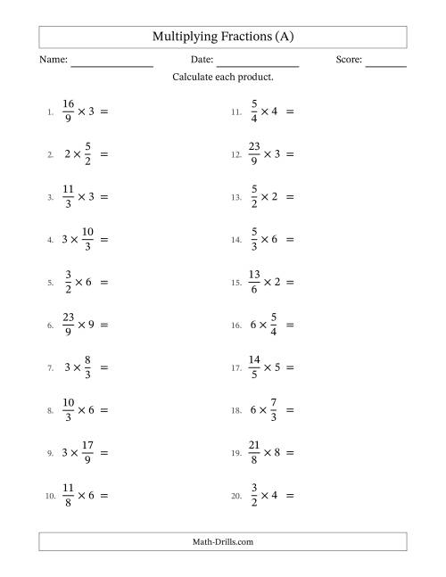 Multiplying Improper Fractions By Whole Numbers With All Simplification A 