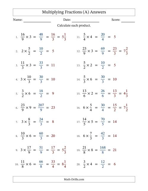 Multiplying Improper Fractions By Whole Numbers With All Simplification A
