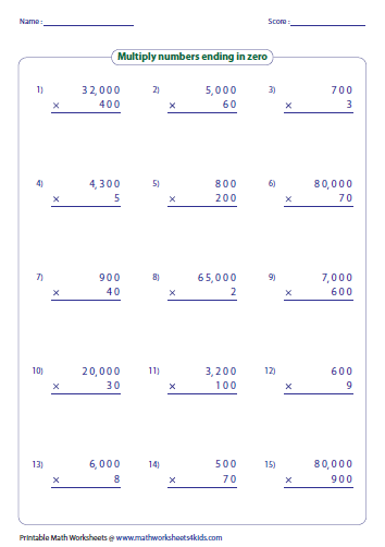 Multiplying Large Numbers Worksheets