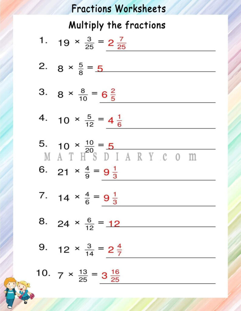 Multiplying Proper Fractions By Whole Number Worksheets Math 