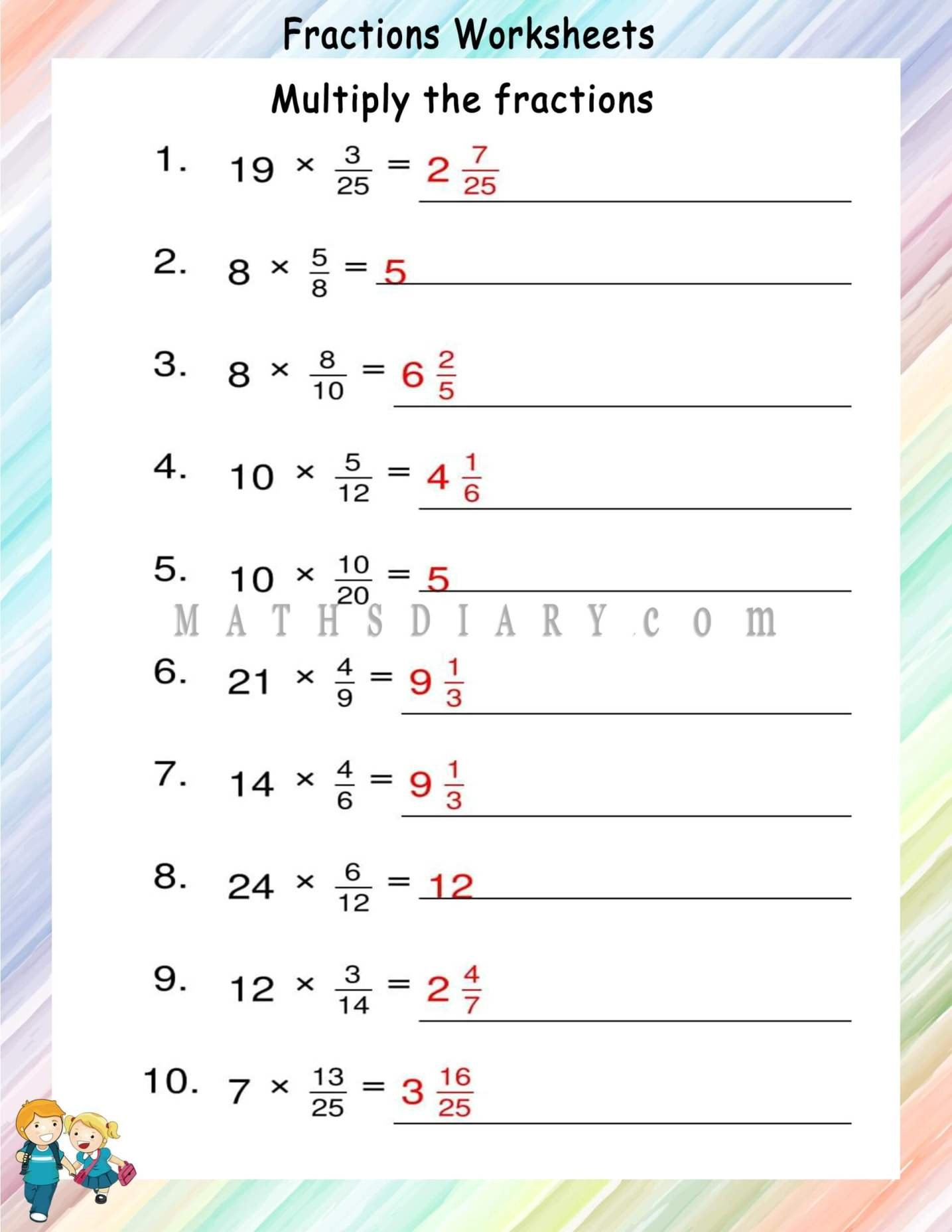 Multiplying Proper Fractions By Whole Number Worksheets Math