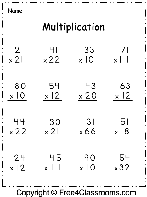Multiplying Two Digit Numbers Worksheet
