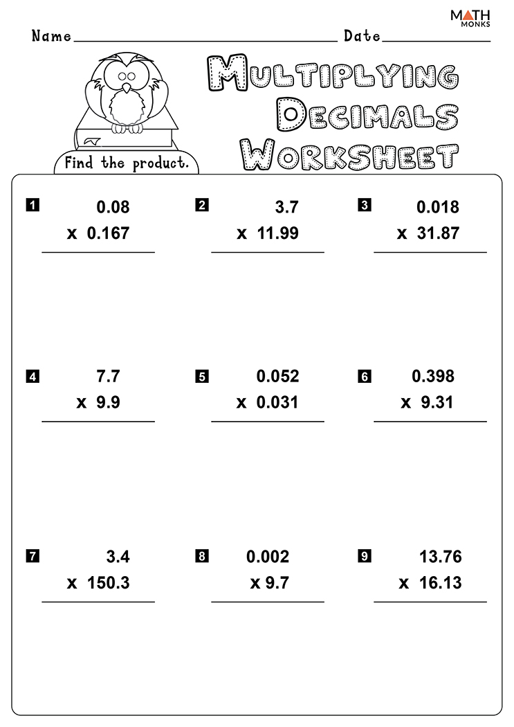 Multiplying Whole Numbers By Decimals Worksheets