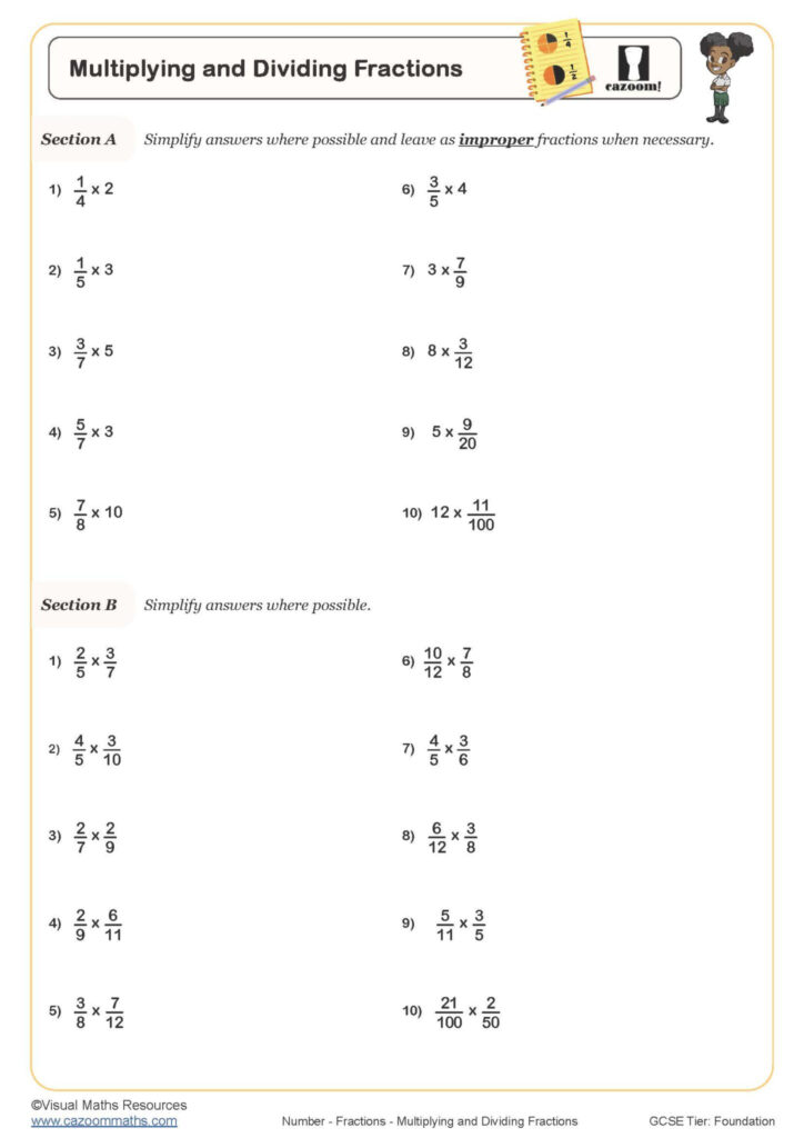 Multiplying Whole Numbers By Fractions Worksheets