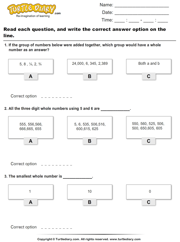 Natural Numbers Worksheet