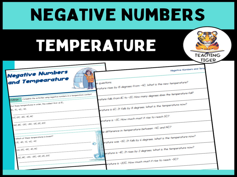 Negative Numbers Worksheet Temperature Word Problems Practice 