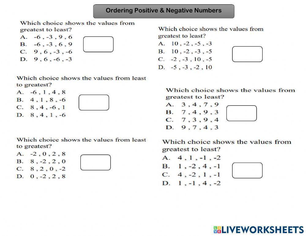 Negative Numbers Worksheets Library