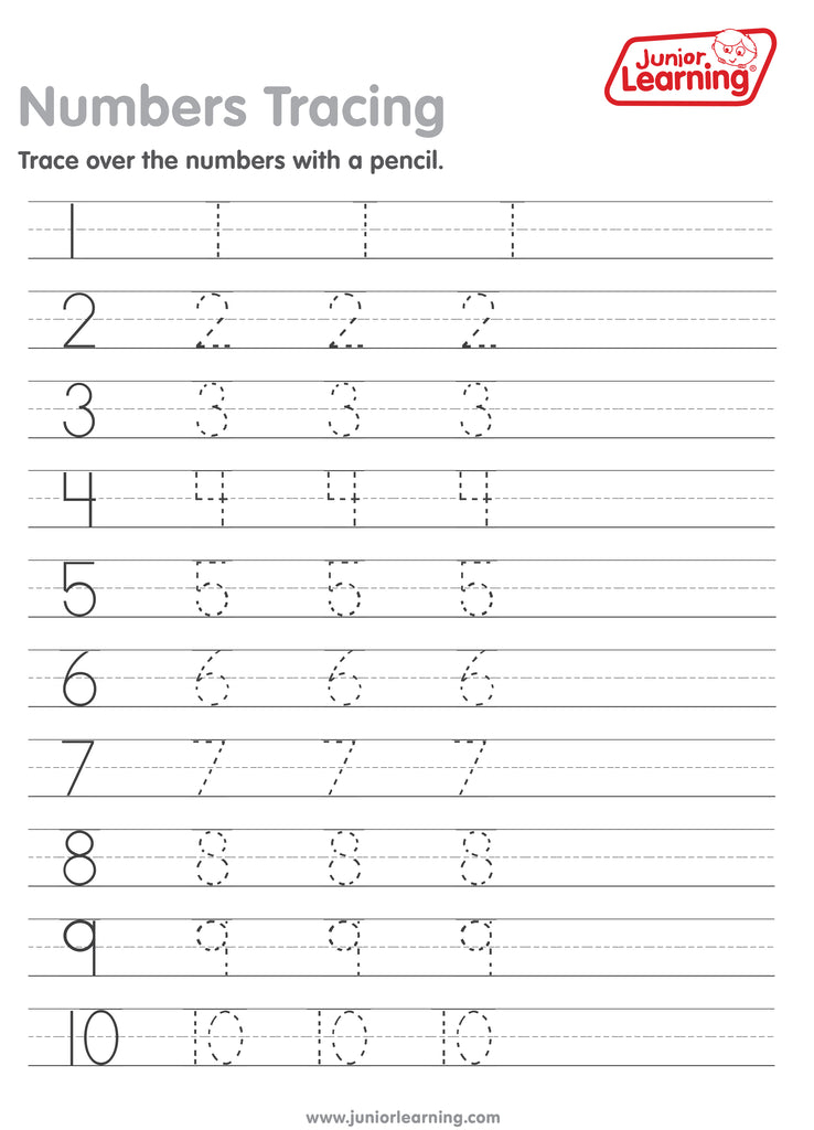 Number 1 10 Printable Junior Learning USA Worksheets Library
