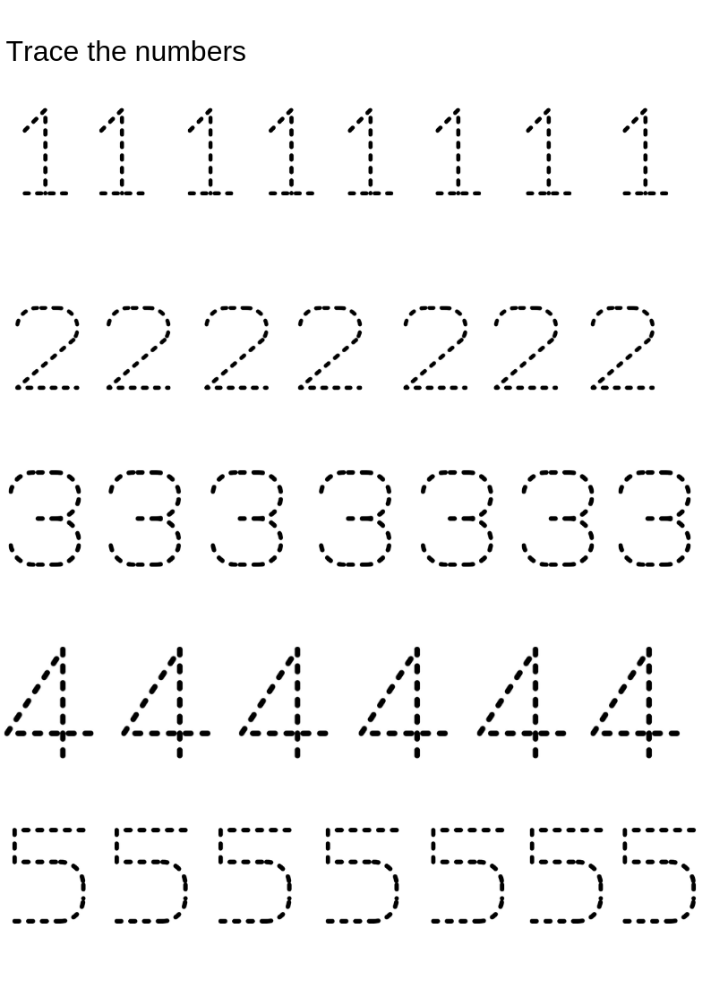 Number 1 5 Tracing Worksheets