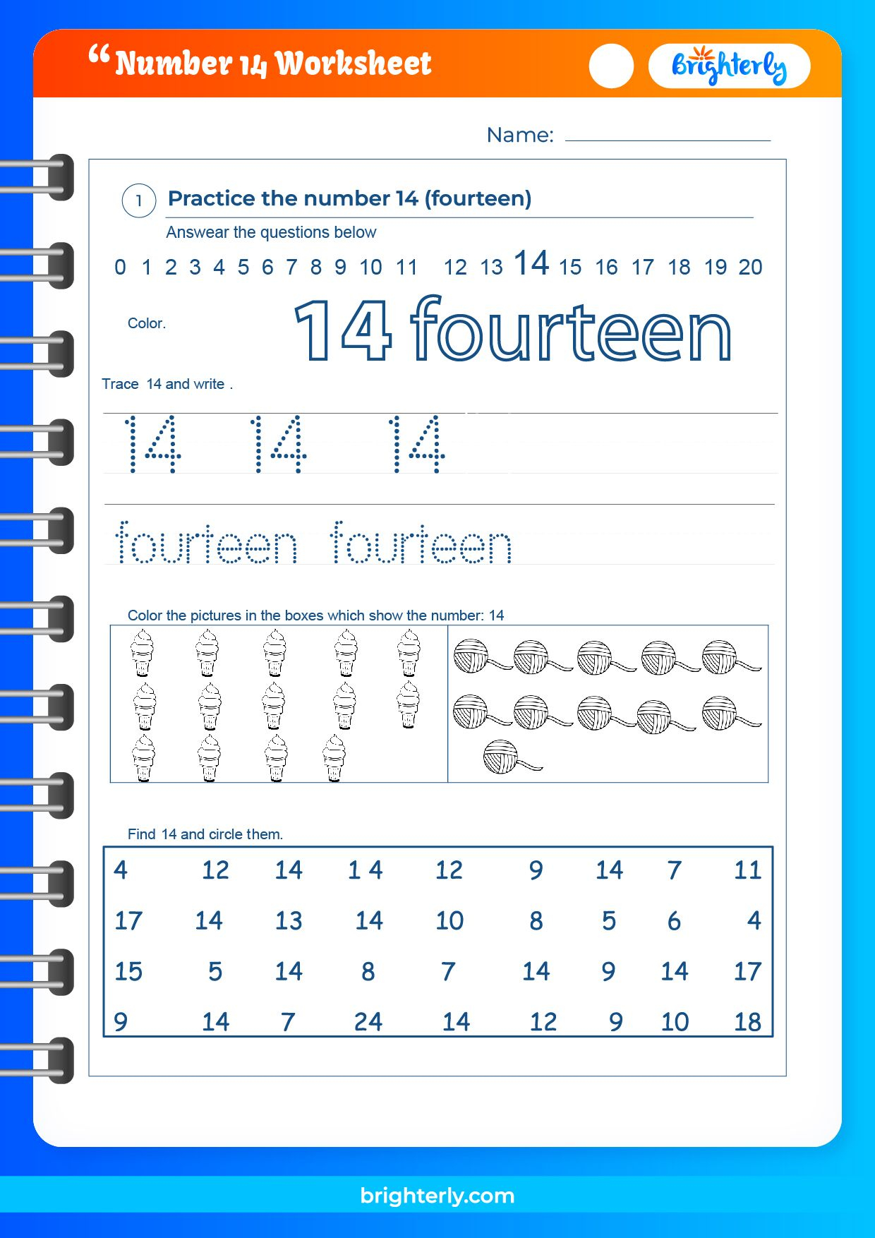 Number 14 Worksheet For Preschool