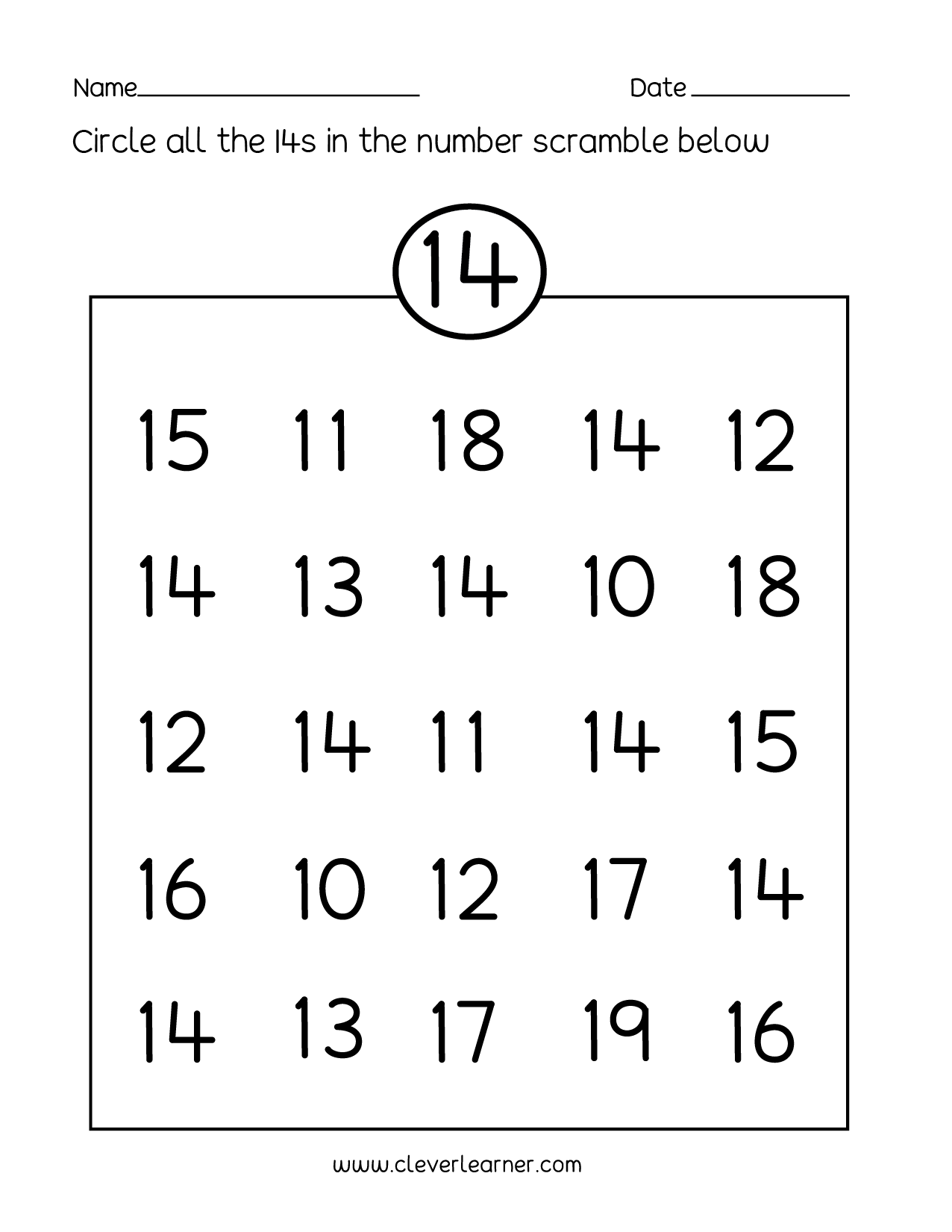Number 14 Worksheets