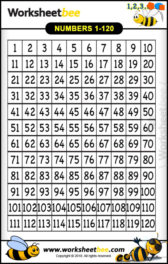 Number Charts Worksheet Of Number 1 To 120 For Kids Worksheet Bee