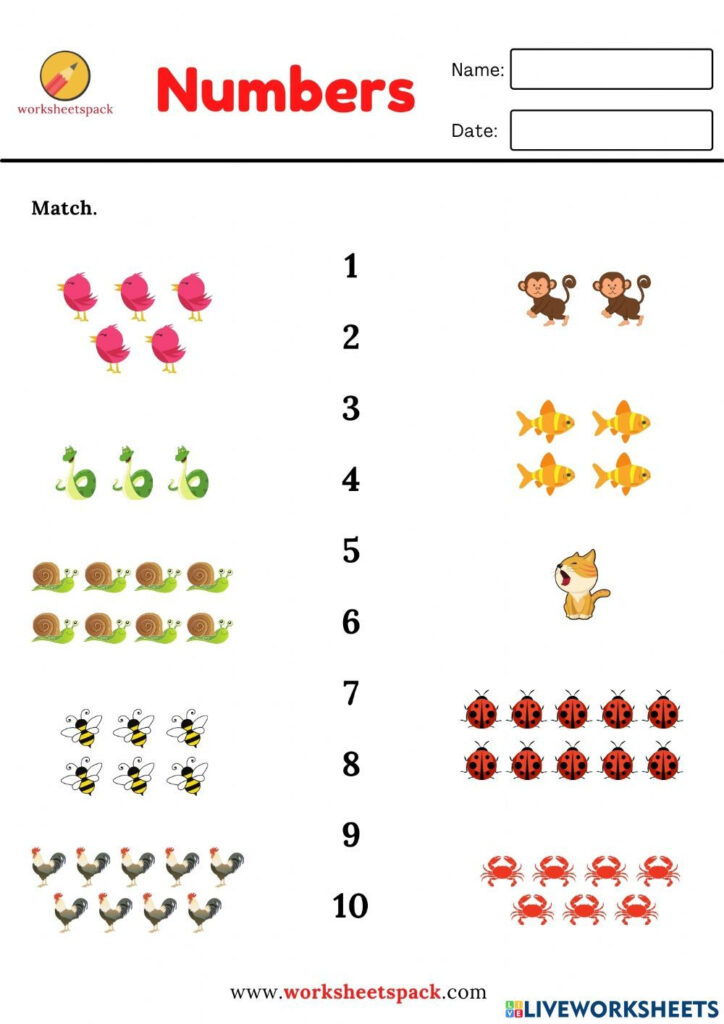 Number Matching Worksheets 1 10 Pdf