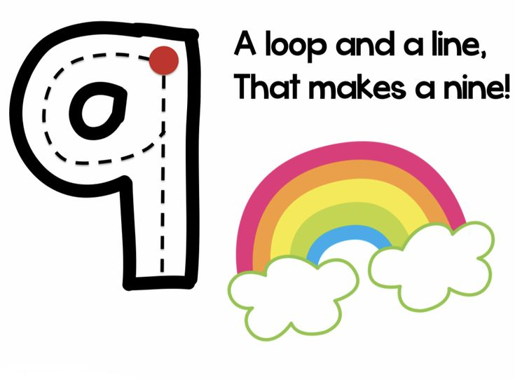 Number Nine Rainbow Tracing Worksheet