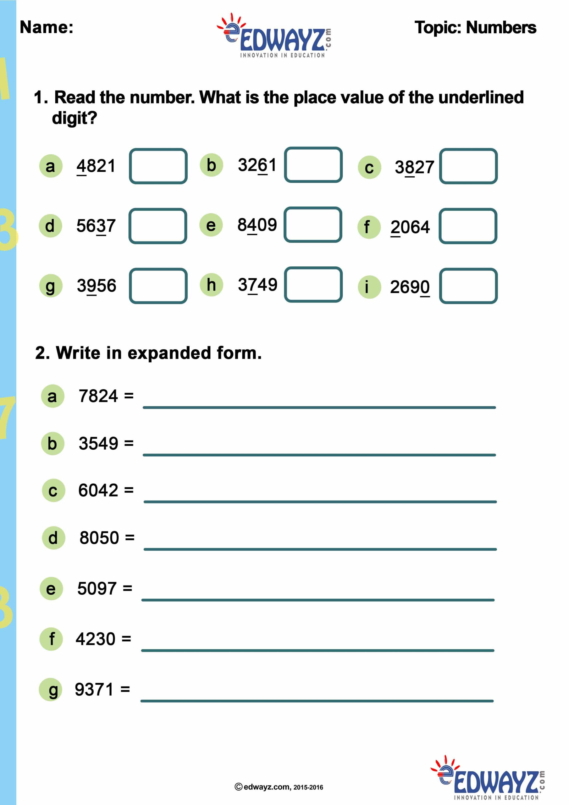 Number System Worksheet For Class 4 Pdf